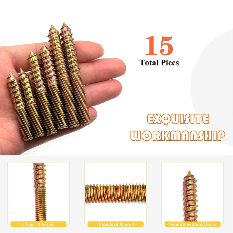 Matrelt 15 Pack 3/8-16" Hanger Bolts 3Sizes 2-3 Inch Double Headed Bolts Wood Dowel Screw Self-Tapping Screw Hanger Bolts for Wood Furniture Double Threaded Rods Bolt - Image 4